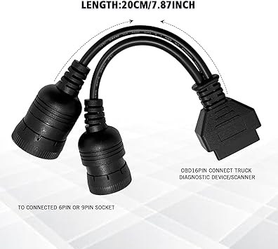 Photo 1 of AMHTDOL OBD 6pin 9pin J1708 J1939 Cable for Truck 6+9pin to OBD2 16pin Adapter Fit for Cummins Heavy Duty Truck Scanner Cable OBD to 9pin J1939 and 6pin J1708 Split Y Cable for Diesel Truck Diagnostic