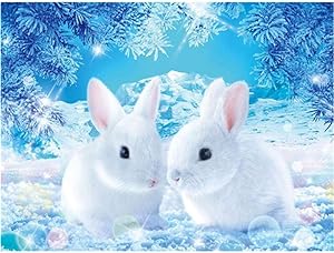 Photo 1 of  Lovely White Rabbits Diamond Painting 5D Full Square Diamond Painting Kit for Adult - Animal Rabbit Diamond Dots Kit for Kids Home Decor Art Gift (40X30CM/15.7X11.8 inches)