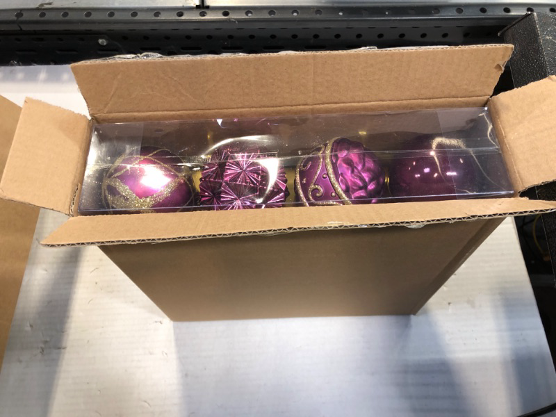 Photo 1 of 62Pcs Gold & Purple Christmas Tree Ornaments Decorations Set, Assorted 3.15'' 80mm Big Shatterproof Christmas Hanging Balls Decor for Wedding/Party/Christmas Tree