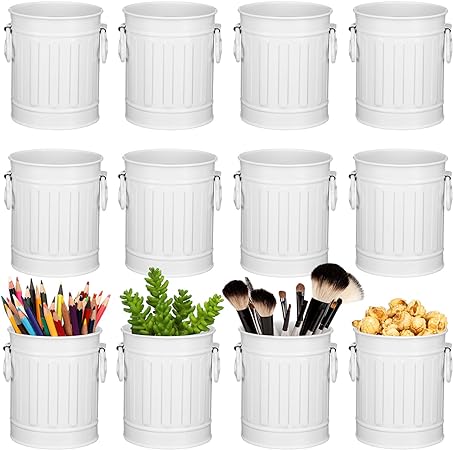 Photo 1 of 12 Pcs Metal Buckets with Handle White Small Beer Bucket 4.53'' H x 3.74'' W Iron Ice Bucket for Party Mini Bucket for Kids Metal Pails Mini Toy Container for Wine Champagne Bar Kitchen Holiday
