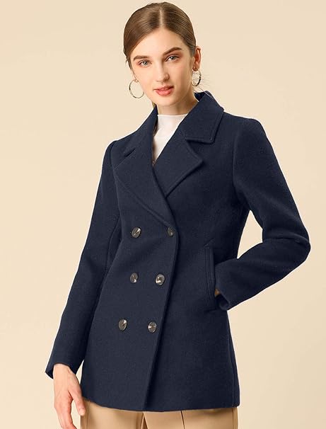 Photo 1 of Allegra K Women's Long Sleeves Double Breasted Button Winter Outerwear Pea Coat  size large