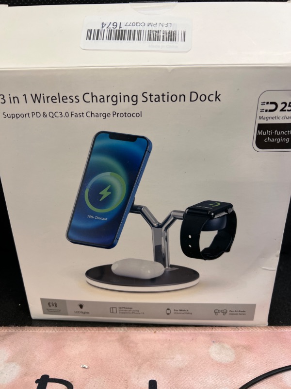 Photo 2 of 3 in 1 Magnetic Wireless Charger Stand For iPhone 12 13 Mini Pro Max/Apple Watch 15W Fast Charging Dock Station For Airpods Pro