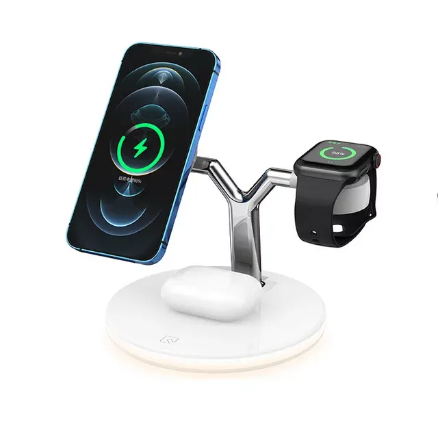 Photo 1 of 3 in 1 Magnetic Wireless Charger Stand For iPhone 12 13 Mini Pro Max/Apple Watch 15W Fast Charging Dock Station For Airpods Pro