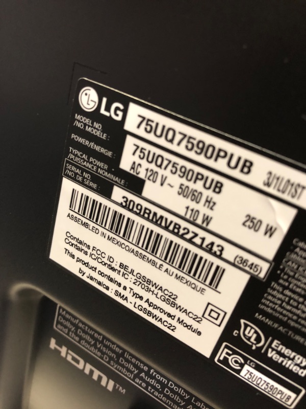 Photo 3 of LG UHD UQ75 Series 75” (75UQ7590PUB, 2022) S65Q 3.1ch High-Res Audio Sound Bars for TV, DTS Virtual:X, Synergy TV, Meridian, HDMI, Wireless subwoofer, Black 75 inch TV
