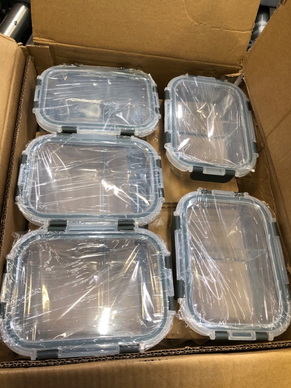 Photo 3 of [10-Pack,22 Oz]Glass Meal Prep Containers 2 Compartments, Airtight Glass Lunch Bento Boxes with Lids, Glass Food Storage Containers, BPA-Free, Microwave, Oven, Freezer and Dishwasher Gray