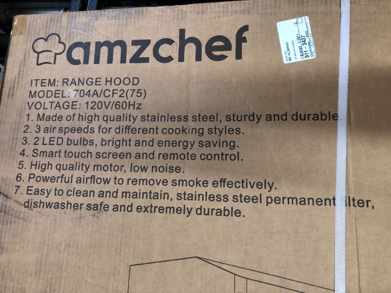 Photo 2 of AMZCHEF Hood Range Under Cabinet 30 Inch, Stainless Steel Kitchen Stove Vent Hood 3 Speed Exhaust Fan Touch/Remote Control Dishwasher-Safe Baffle Filters LED lights 700CFM