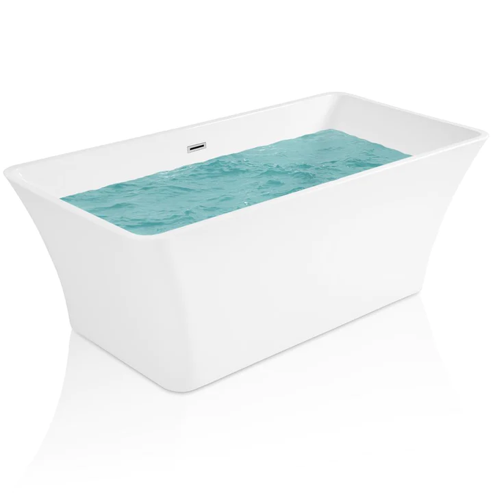 Photo 1 of 3 in. Acrylic Center Drain Rectangular Double Ended Flatbottom Freestanding Bathtub in White
