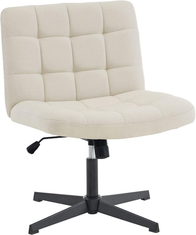 Photo 1 of Furnimart Wide Armless Desk Chair No Wheels, Mid Back Swivel Criss Cross Chair for Home Office, Height Adjustable Wide Seat Home Office Task Chairs (Beige)
