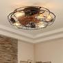 Photo 1 of 20 in. 4-Light Indoor Black Wood Grain Industrial Metal Cage Enclosed Ceiling Fan with Light Kit and Remote
