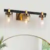 Photo 1 of 20 in. 3-Light Modern Antique Brass Bathroom Vanity Light, DIY Transitional Bath Light, Seeded Glass Black Wall Sconce
