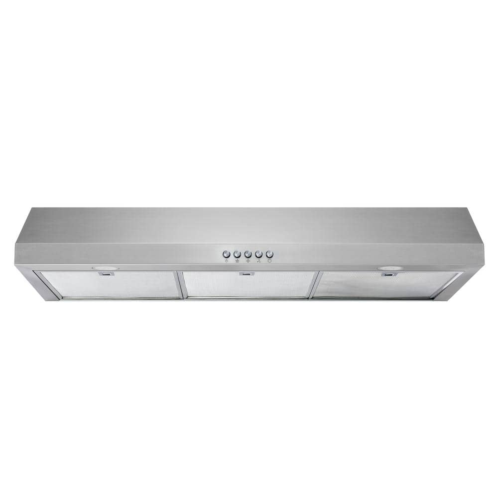 Photo 1 of **DENTS** Vissani Caprelo 36 in. 320 CFM Convertible Under Cabinet Range Hood in Stainless Steel with LED Lighting and Charcoal Filter, Silver
