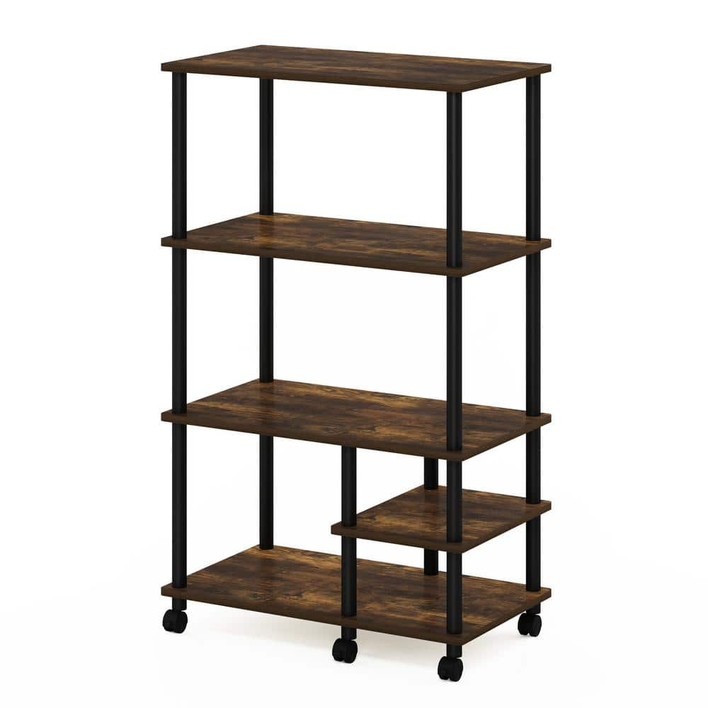 Photo 1 of 21027APBK Turn-N-Tube 4-Tier Toolless Kitchen Storage Shelf Cart, Amber Pine & Black
