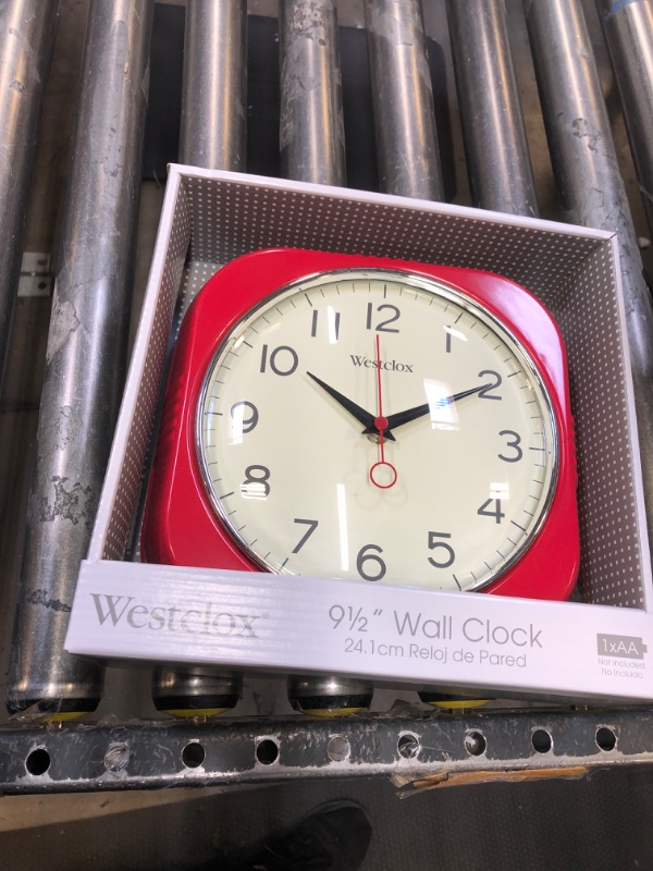 Photo 1 of 32948R- Westclox 9.5" Red Square Retro Silent Wall Clock
