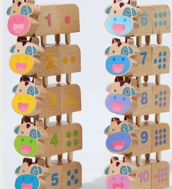 Photo 1 of 10pcs Wooden Cow Blocks For Toddlers - Educational Toy For Color And Number Recognition, Gift For Festival