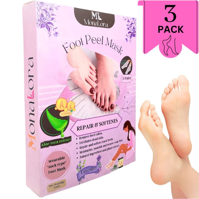 Photo 1 of 
MonaLora Foot Peel Mask - 3 Packs, Exfoliating Foot Care Mask Make Feet Baby Soft Skin, Foot Exfoliator Repair Dry Cracked Feet, Peeling Away Dead Skin, Calluses - Lavender
