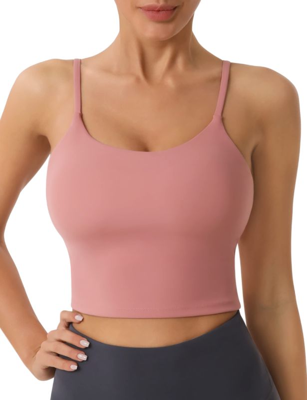 Photo 1 of UUE Sports Bras for Women, Adjustable Removable Padded Workout Tank Tops for Yoga Fitness Longline Medium Support  Pink