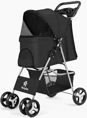 Photo 1 of Dog strollers for small dogs 3 in 1 collapsible dog stroller with 4 wheels rotating 360 degrees with brake pedal cat stroller with storage basket and cup holder suitable for small medium dogs and cats Black