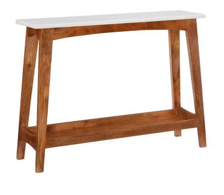 Photo 1 of -2 BOXES- Jesi 42 in. W Mango Wood 31 in. H Rectangular Marble Top Console Table with Shelf
