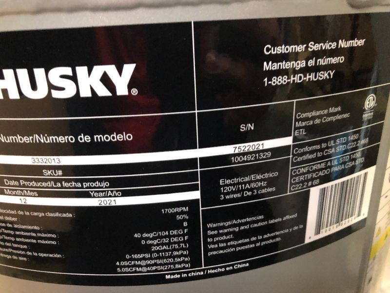 Photo 4 of **MISSING ACCESSORIES** Husky
20 Gal. Vertical Electric-Powered Silent Air Compressor