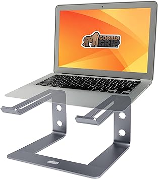 Photo 1 of Gorilla Grip Laptop Stand for Desk, Slip-Resistant Supportive Computer Riser, Sturdy Aluminum Metal Stands for Desks, Mount Lifter Holds 10 to 15.6” Lap Top, Office Accessories, Organizers Graphite