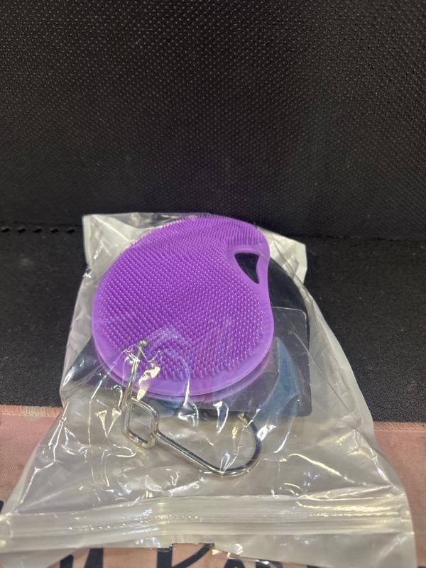 Photo 2 of 2 Pack Silicone Bath Scrubber 6 inch - Gentle Exfoliator Silicone Face Scrubber - Silicone Body Scrubbers for Use in Shower - Removes Dead and Dry Skin - for All Skin Types (Purple & Black) Black & Purple