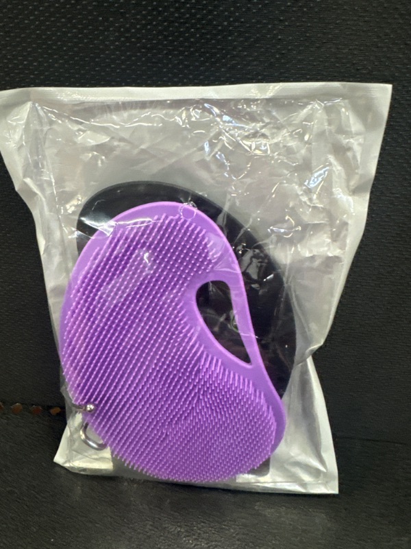 Photo 2 of 2 Pack Silicone Bath Scrubber 6 inch - Gentle Exfoliator Silicone Face Scrubber - Silicone Body Scrubbers for Use in Shower - Removes Dead and Dry Skin - for All Skin Types (Purple & Black) Black & Purple