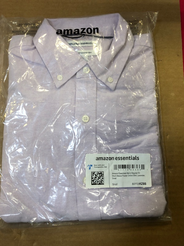 Photo 2 of Amazon Essentials Men's Regular-Fit Short-Sleeve Pocket Oxford Shirt Small Lavender
