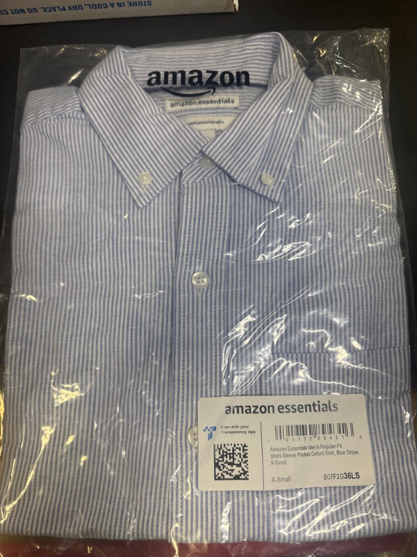 Photo 2 of Amazon Essentials Men's Regular-Fit Short-Sleeve Pocket Oxford Shirt X-Small Blue White Stripe