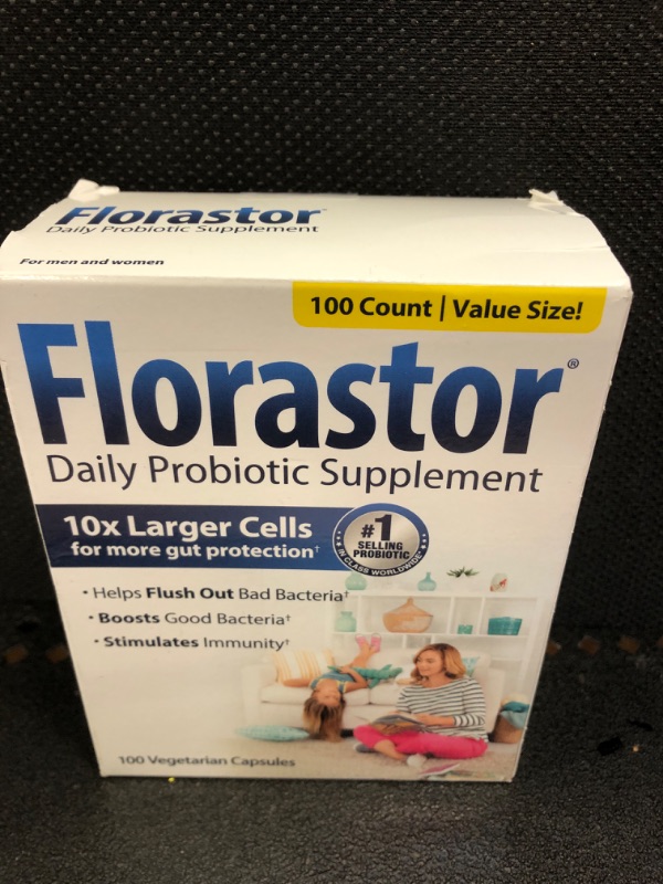 Photo 2 of   exp 12-2025           Florastor Daily Probiotic Supplement for Women and Men, Proven to Support Digestive Health, Saccharomyces Boulardii CNCM I-745 (100 Capsules) 100.0 Servings (Pack of 1)