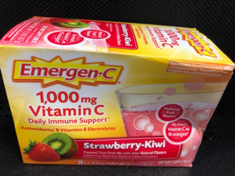 Photo 1 of     exp    02-2025   Emergen-C Vitamin C 1000mg Powder (30 Count, Strawberry Kiwi Flavor, 1 Month Supply), with Antioxidants, B Vitamins and Electrolytes, Dietary Supplement Fizzy Drink Mix, Caffeine Free