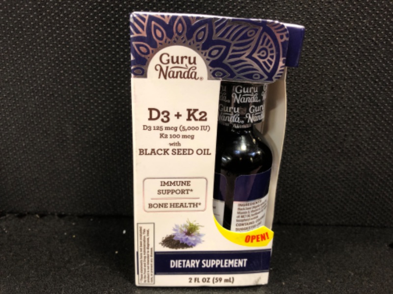Photo 2 of exp   09-26-2025  GuruNanda Black Seed Oil, Cold-Pressed Nigella Sativa - Rich in Vitamin D3 5000 Units, K2 & E, High Thymoquinone | Potent Antioxidant for Immune Support, Non-GMO, 2 Fl.oz