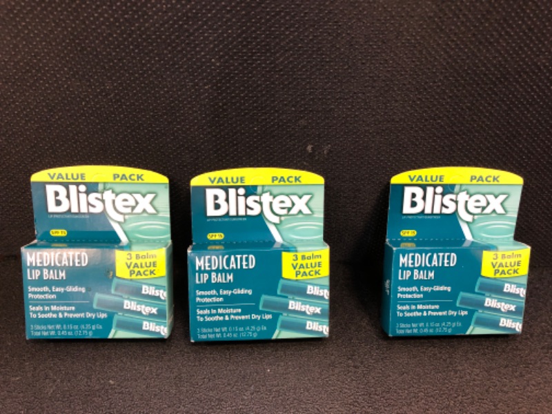 Photo 2 of Blistex Medicated Lip Balm, 0.15 Ounce, Pack of 3 – Prevent Dryness & Chapping, SPF 15 Sun Protection, Seals in Moisture, Hydrating Lip Balm, Easy Glide Formula for Full Coverage 0.15 Ounce - 3 Count (Pack of 3)