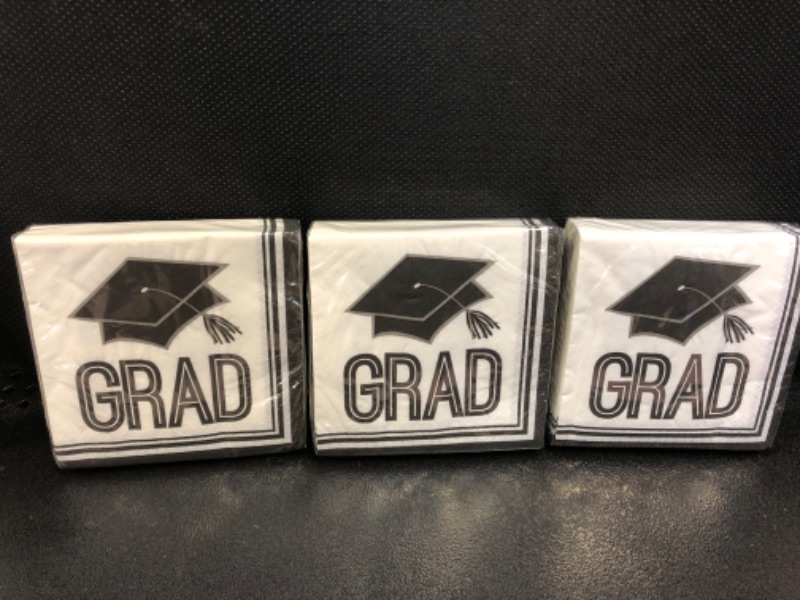 Photo 1 of 3 packs Graduation School Spirit Disposable Beverage Napkins White