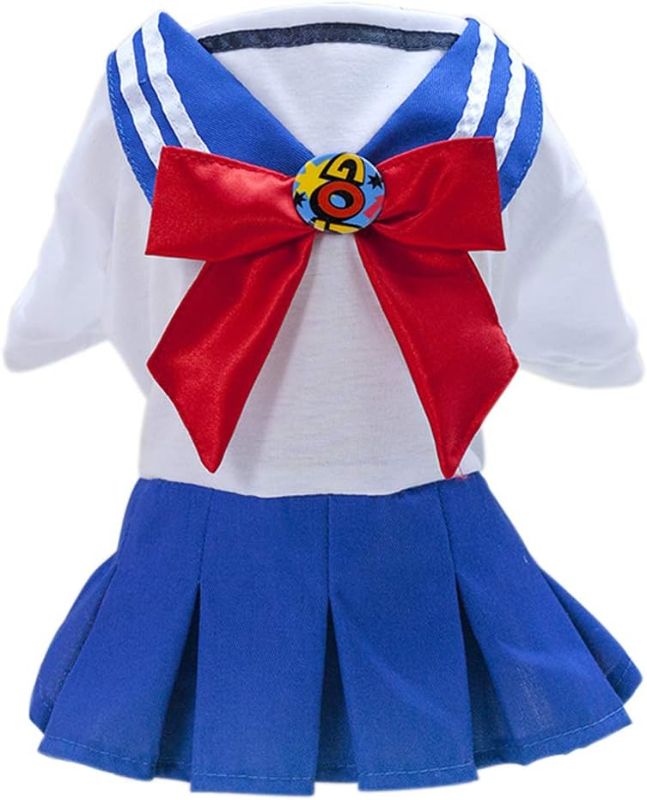 Photo 1 of Tangpan Bow-Knot Student Cosplay Pet Costume Dog Skirt Camp Dress(Blue,L)
