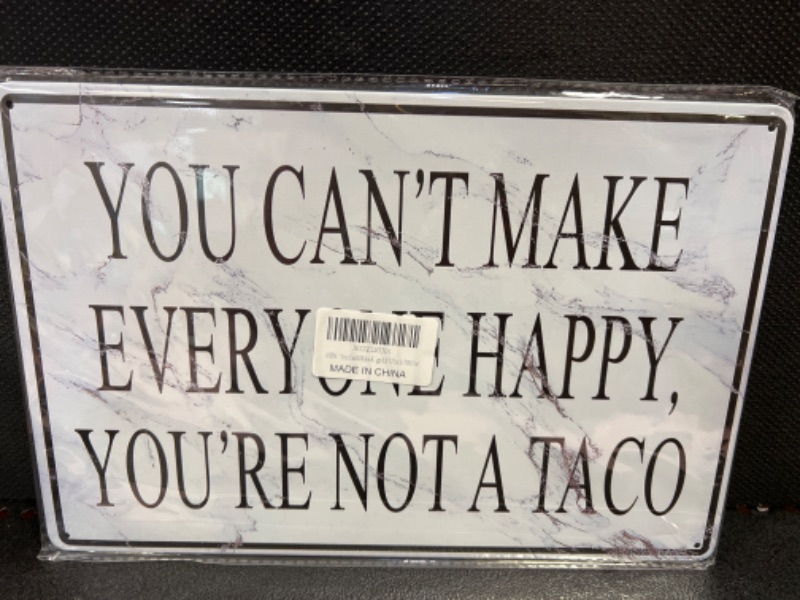 Photo 1 of 1pc, Funny Tin Sign Sarcastic Office Slogan You Cant Make Everyone Happy You Are Not A Taco Metal Tin Sign, Vintage Plaque Decor, Home Decor, Restaurant Decor, Bar Decor, Cafe Decor, Garage Decor, Wall Decor, Water-proof, Dust-proof, 8x12inch