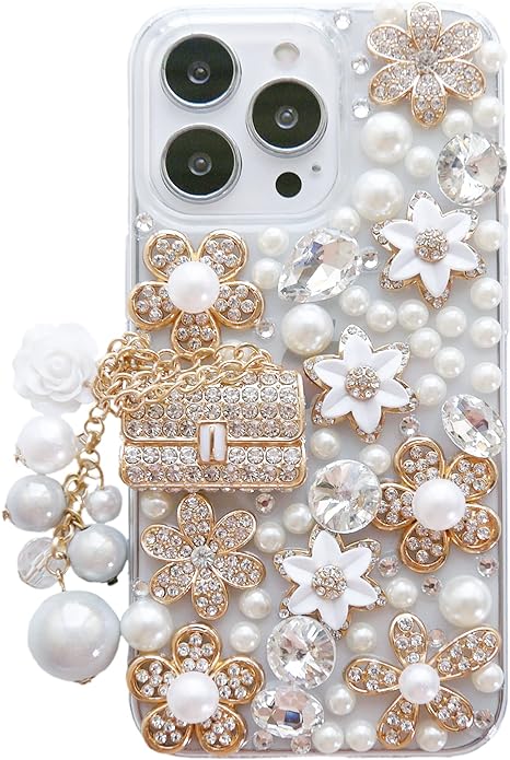 Photo 1 of iPhone 14 Pro Max Women Case, DMaos Girly Handbag Design Sparkly Rhinestone Cover, Cute Bling Diamond Snow Flower, Beauty for iPhone14 Pro Max 6.7 inch 2022