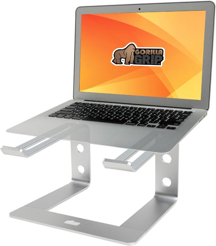 Photo 1 of Gorilla Grip Laptop Stand for Desk, Slip-Resistant Supportive Computer Riser, Sturdy Aluminum Metal Stands for Desks, Mount Lifter Holds 10 to 15.6” Lap Top, Office Accessories, Organizers, Silver