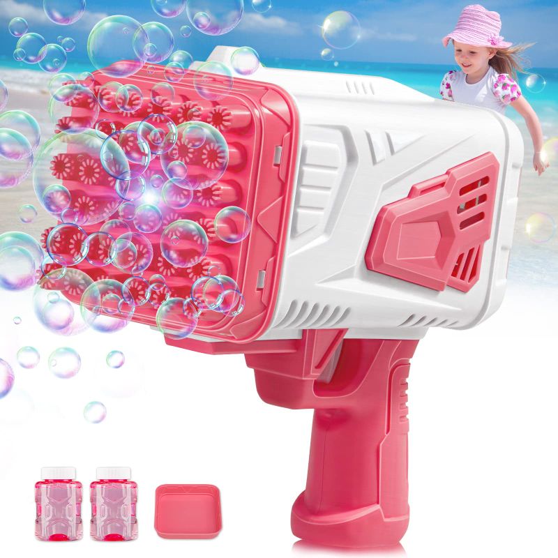 Photo 1 of Bazooka Bubble Gun Machine with Light for Summer|Rocket Boom Bubble Blower|Big Rocket Launcher Bubble Maker|Toddler Outdoor Toys for Kids Ages 4-8,Gifts for 3 5 6 7 Year Old Boys & Girls Adults (Pink) Pink Bubble Gun