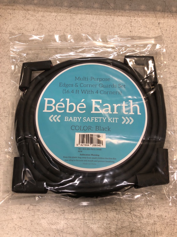 Photo 1 of Bebe Earth Baby Proofing Edge and Corner Guard Protector Set for Back to School, 16 Feet Edges & 4 Foam Corners, Furniture and Table Child Baby Proof Bumpers , Pre-Taped Corner Cushions - Onyx Black 16 Feet + 4 Corners Onyx Black