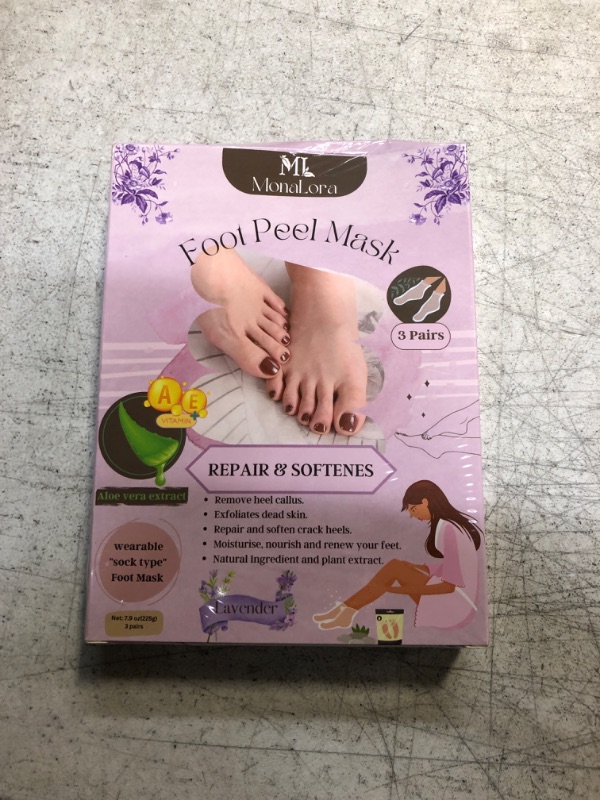 Photo 2 of MonaLora Foot Peel Mask - 3 Packs, Exfoliating Foot Care Mask Make Feet Baby Soft Skin, Foot Exfoliator Repair Dry Cracked Feet, Peeling Away Dead Skin, Calluses - Lavender