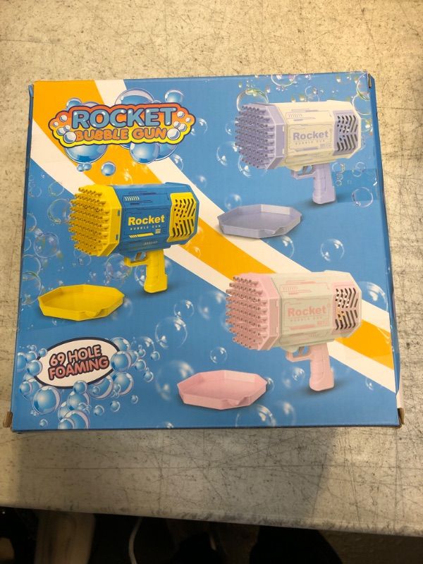 Photo 1 of bazooka bubble gun 69-hole bubble machine with lights Children's toys automatic bubble blowing machine suitable for aged 4-8 years old outdoor party manufacturing machine Easter birthday (pink colour) Pink,purple