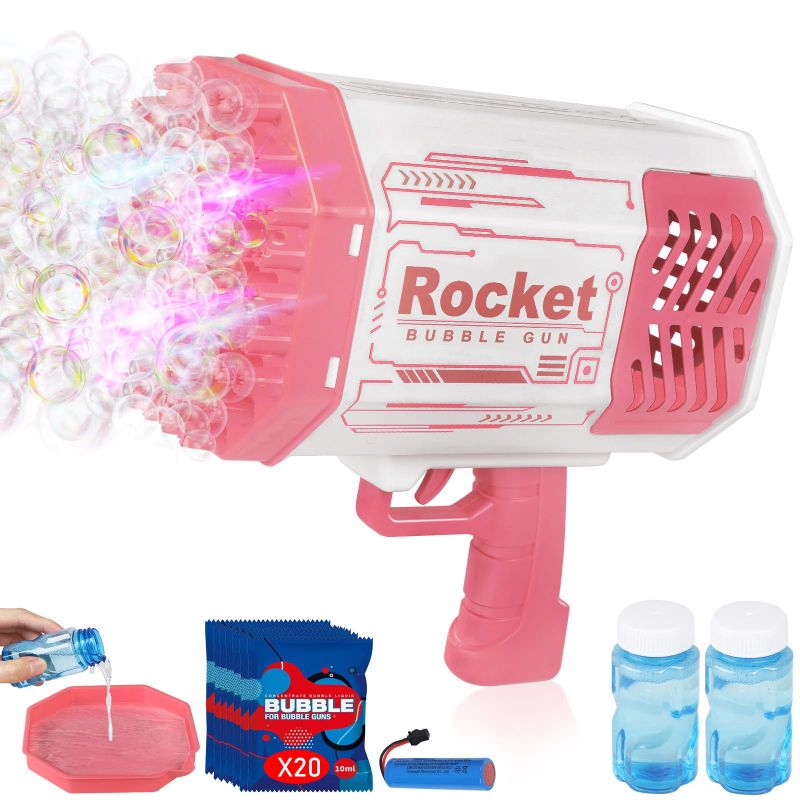 Photo 1 of bazooka bubble gun 69-hole bubble machine with lights Children's toys automatic bubble blowing machine suitable for aged 4-8 years old outdoor party manufacturing machine Easter birthday (pink colour) Pink,purple