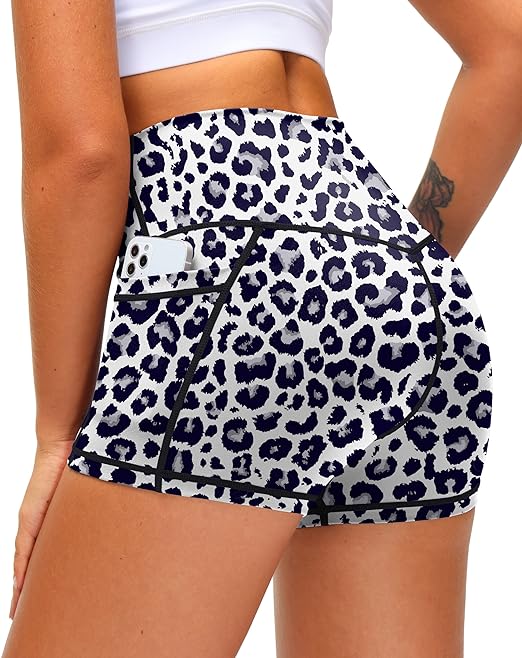 Photo 1 of Women's High Waist Yoga Shorts with Side Pockets Tummy Control Running Gym Workout Biker Shorts for Women 8" /3" - SIZE L 