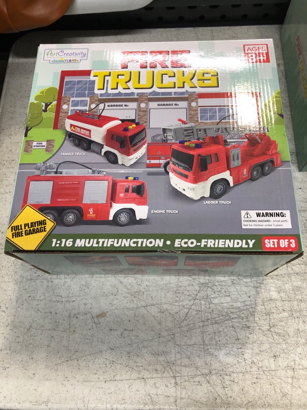 Photo 2 of ArtCreativity Light Up Fire Trucks for Kids, Set of 3, Includes Ladder Truck, Tanker Truck, & Engine Truck, Fire Trucks with Real Water Spraying, LEDs, & Sound, Push n Go Fire Trucks for Boys & Girls
