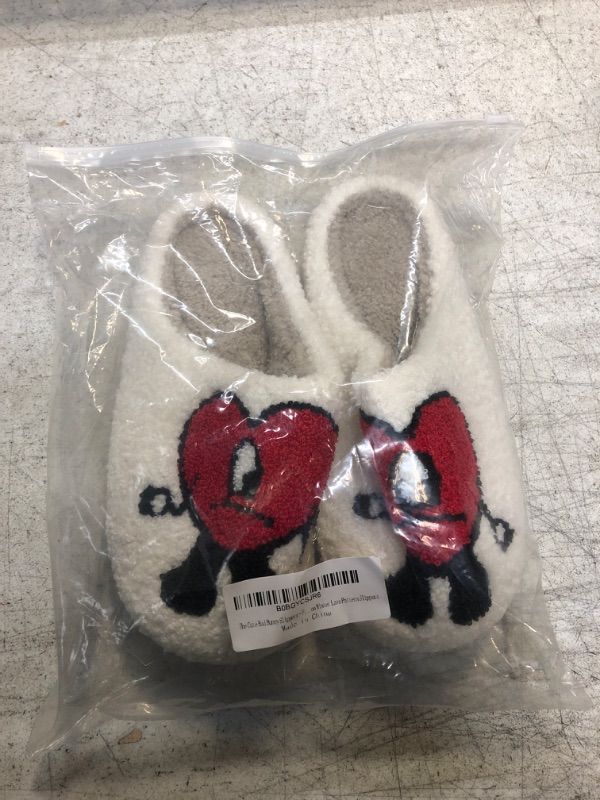 Photo 2 of Cute Slipper for Women - Bad Bunny Slippers - Fun slippers Heart Bunny Slides Soft Plush Christmas Cotton Slippers Keep Warm Couples Slides 5-6 Women/4.5-5 Men Red