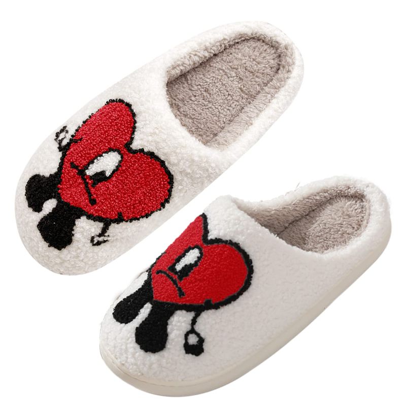 Photo 1 of Cute Slipper for Women - Bad Bunny Slippers - Fun slippers Heart Bunny Slides Soft Plush Christmas Cotton Slippers Keep Warm Couples Slides 5-6 Women/4.5-5 Men Red