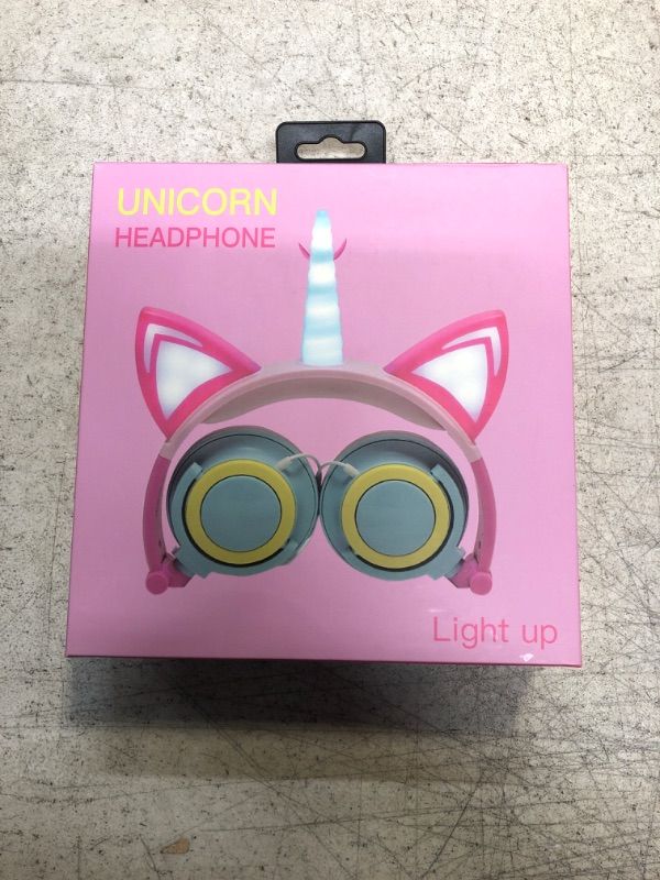 Photo 2 of isightguard Kids Headphones, Unicorn Headphones Wired Headphones,On Ear, Cat Ear Headphones with LED for Girls, 3.5mm Audio Jack for Cell Phone
