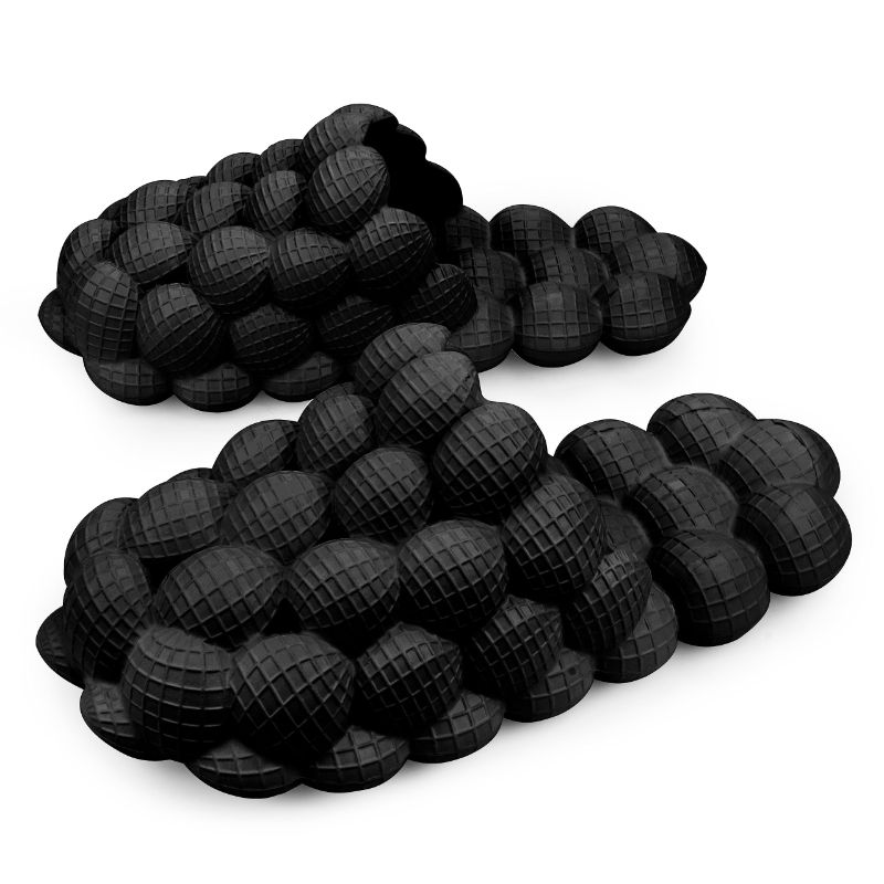 Photo 1 of NateBur Bubble Slides Massage Slippers for Women Men,Soft Stress Relief Pillow Slides Slipper,Funny Lychee Non-slip Spa Slippers,Reflexology Sandals for Ladies slides Black 9-10 Women/7-8 Men