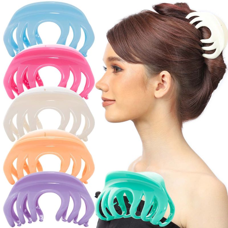 Photo 1 of RC ROCHE ORNAMENT 6 Pcs Womens Fashion Premium Luxe Chic Styling Sectioning Super Strong Hold Non Slip Big Hair Pin Grips Claw Jaw Clamp Clips, Large Pastel Multicolor
