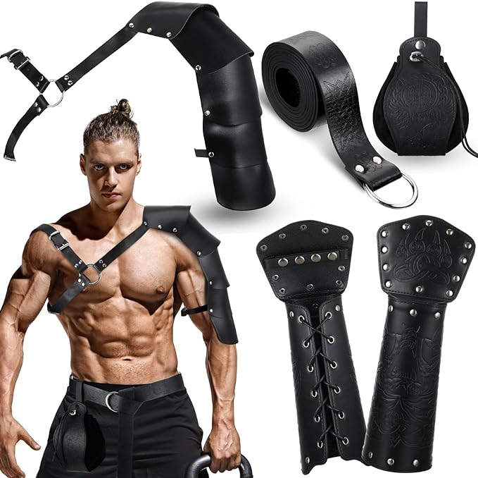 Photo 1 of 5 Pcs Halloween Medieval Renaissance Accessories Leather Shoulder Armor Arm Viking Armor Medieval Costume for Cosplay Party

